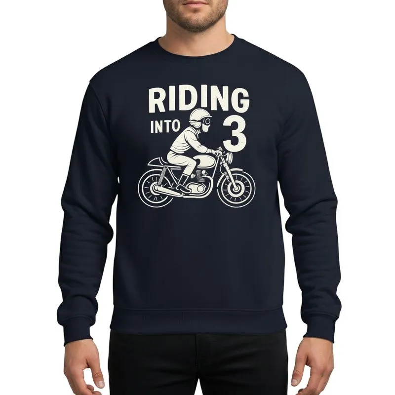 Young Rider's 3rd Birthday Vintage Cafe Racer Motorcycle White Distressed Grunge Art Sweatshirt - 1