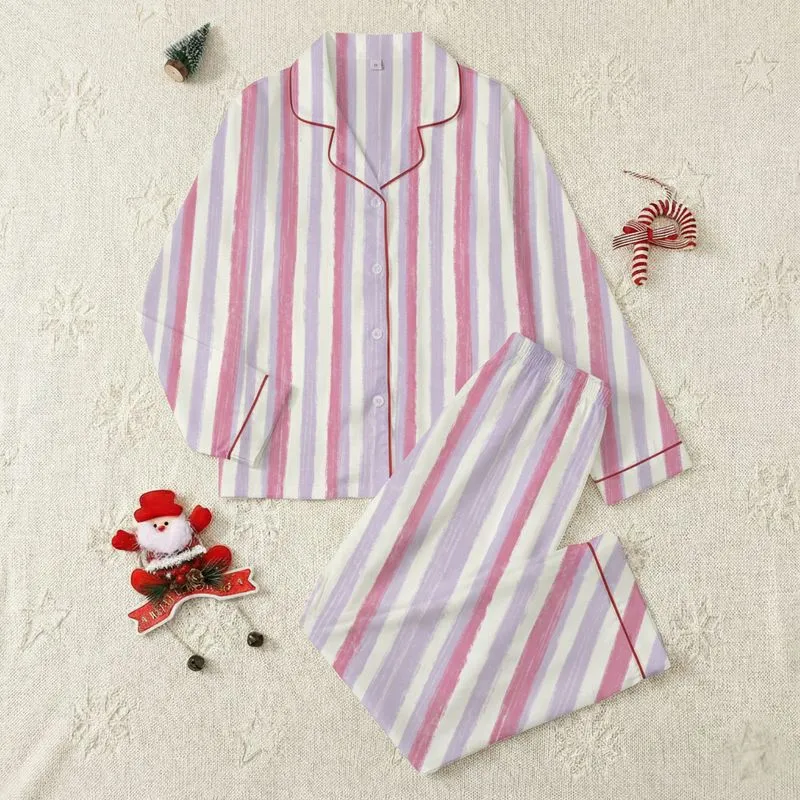 Women's Washed-Out Palette Soft Irregular Vertical Stripes Textural Chalky Finish Satin Pajamas Set - 1