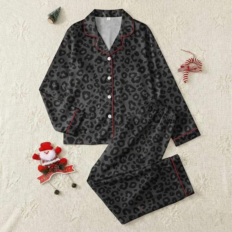 Women's Dark Minimalist Charcoal Gray Abstract Fluid Blob Pattern Satin Pajamas Set - 1