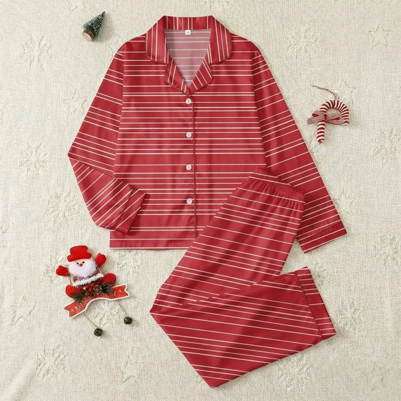 Sophisticated Style: Deep Crimson & Off-White Varied Horizontal Stripes Statement Piece Satin Pajamas Set - 1