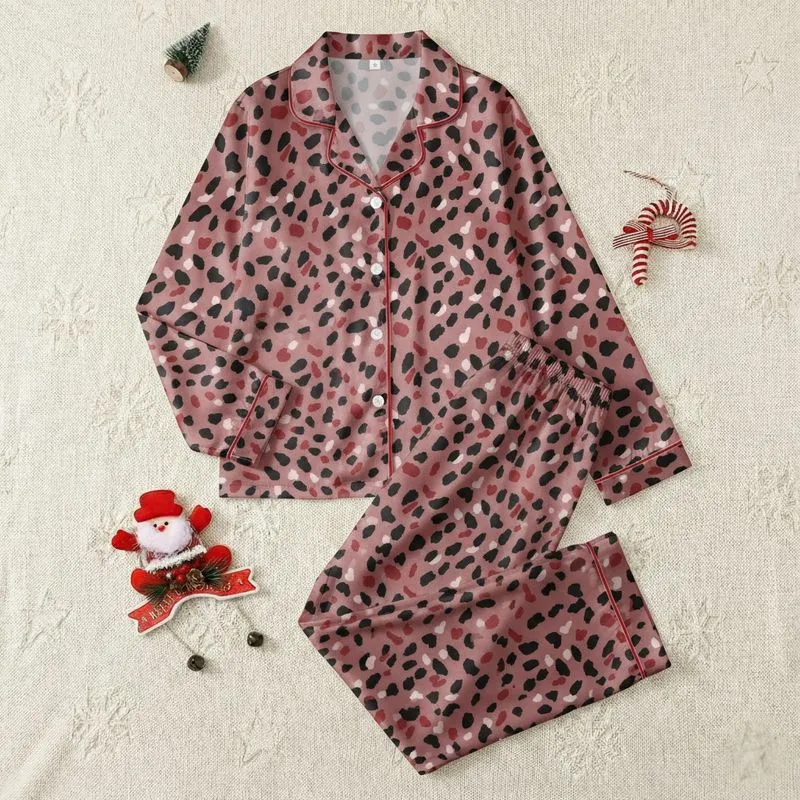 Women's Artistic Abstract Dusty Rose Matte Black Red Organic Animal Print Satin Pajamas Set - 1