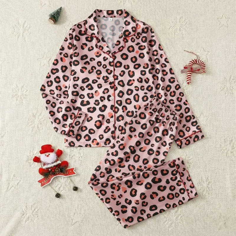 Women's Pastel Pink Leopard Spot: Muted Coral Accents – Organic Flowing Collection Piece Satin Pajamas Set - BAD_XGBX88