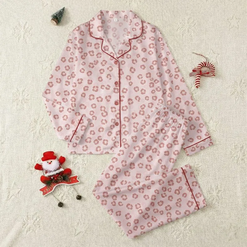 Women's Playful Abstract Organic Leopard Spot in Pale Blush Pink & Muted Rose Satin Pajamas Set - 1