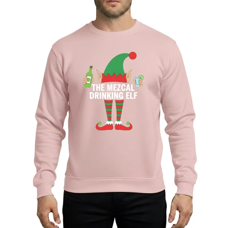 Holiday Humor Enthusiasts' Bold Green Red Mezcal Elf Flat Vector Artwork with Shot Glass and Lime Sweatshirt - 1