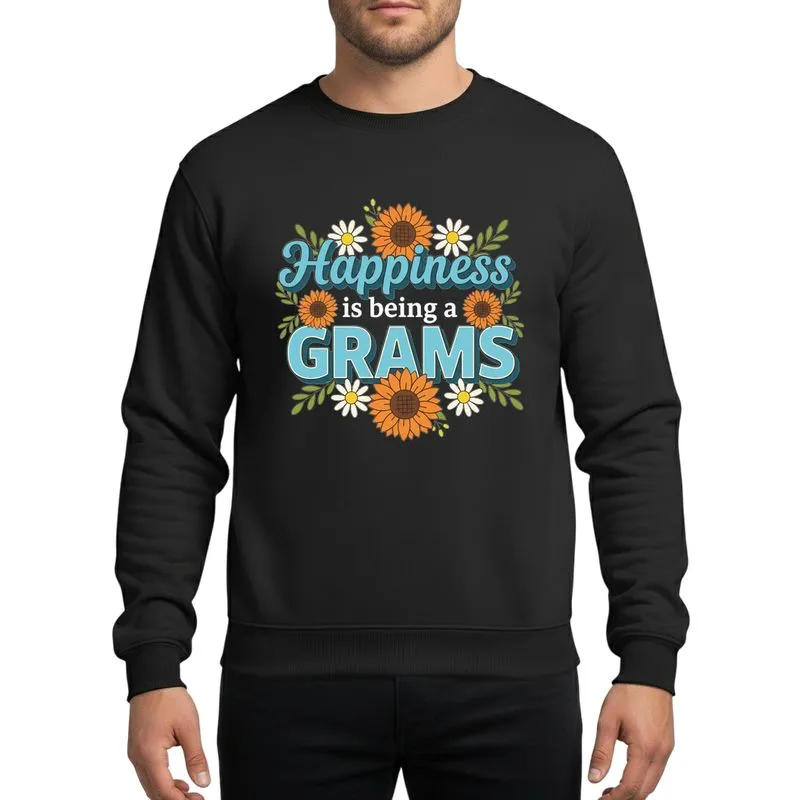 Grams' Cheerful Sky Blue Teal 'Happiness Is GRAMS' Floral Sunflower Daisy Motif Sweatshirt - 1