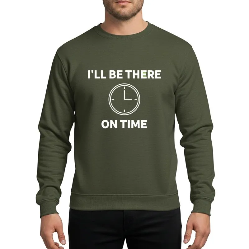 Witty Expression Admirers' White Outline Minimalist Typographic Clock Graphic Sweatshirt - 1