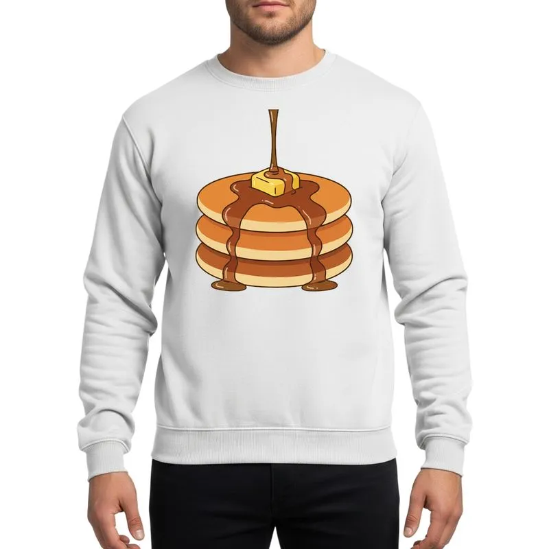Breakfast Enthusiasts' Fluffy Pancake Stack with Melting Butter & Golden Syrup Drizzle Art Sweatshirt - 1