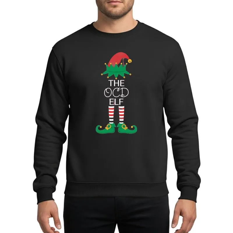 Holiday Celebration Enthusiasts' Vibrant Red & Green Christmas Elf with Bold 'THE', Meticulously Neat White Script, and Bold 'ELF' Lettering Sweatshirt - 1