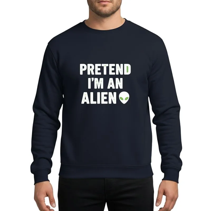 Sci-Fi Humor Enthusiasts' Bold Retro Minimalist White Alien Head Typographic Design Sweatshirt - 1