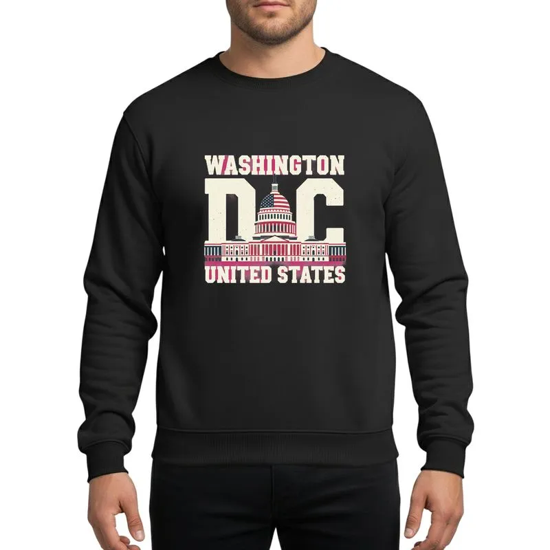 Washington DC Travelers' Distressed White, Muted Red, Navy U.S. Capitol Building Flag Patriotic Grunge Sweatshirt - 1