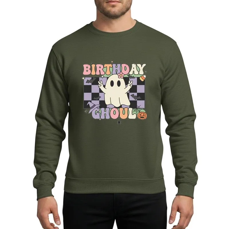 Women & Girls' Pastel Groovy Birthday Ghoul Ghost Checkerboard Bats Jack-O-Lantern Design Sweatshirt - 1