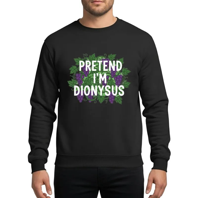 Humor & Greek Mythology Fans Whimsical White Text Dark Green Grapevines Deep Purple Grapes Design Sweatshirt - 1