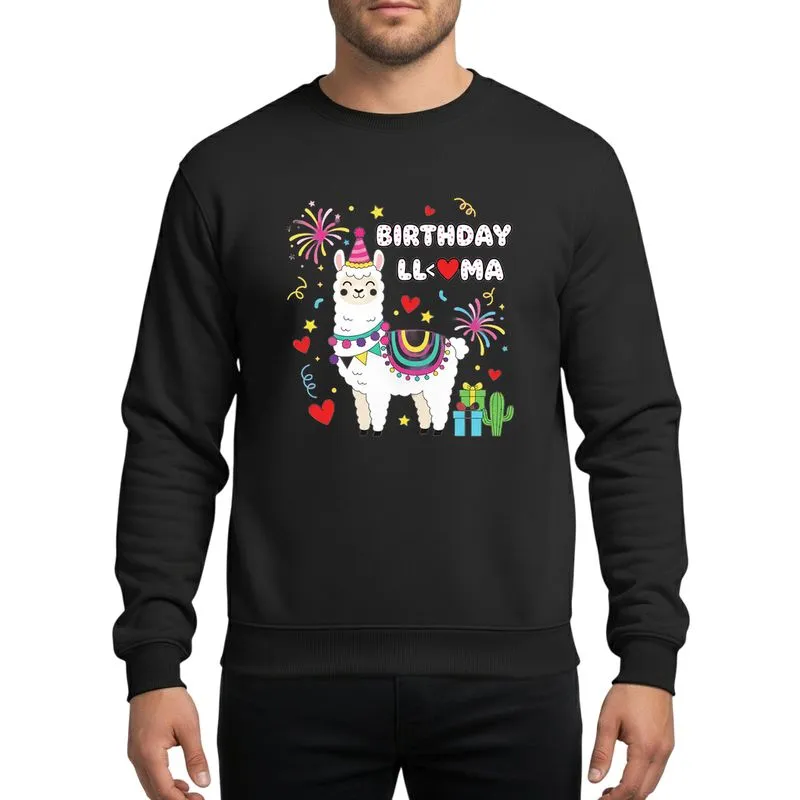 Birthday Girls' Whimsical Llama Pink Party Hat Teal Collar Colorful Bunting Gift Boxes Sweatshirt - 1
