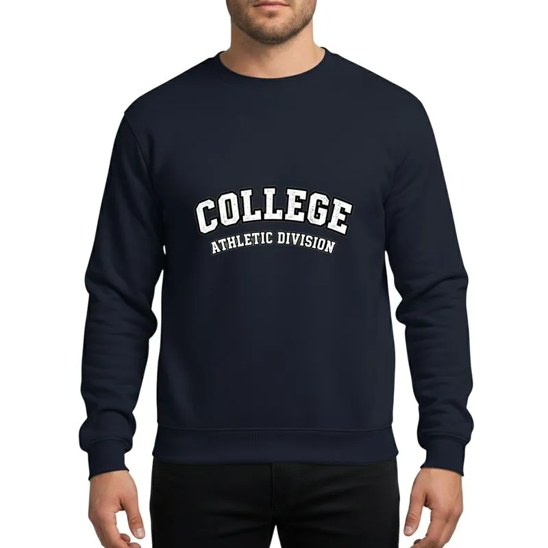 College Enthusiasts' Classic Varsity Bold Arched Distressed White Black Typographic Emblem Sweatshirt - 1