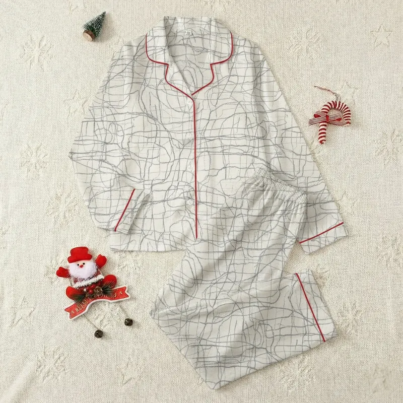Men's Minimalist Charcoal Grey Hand-Drawn Abstract Crisscross Pattern on Soft Off-White Satin Pajamas Set - 1