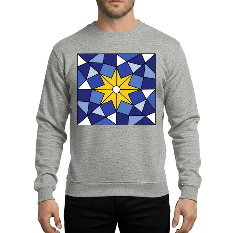Stained Glass Mosaic Star of Bethlehem | Luminous 'Follow the Star' Christmas Art Sweatshirt - 1