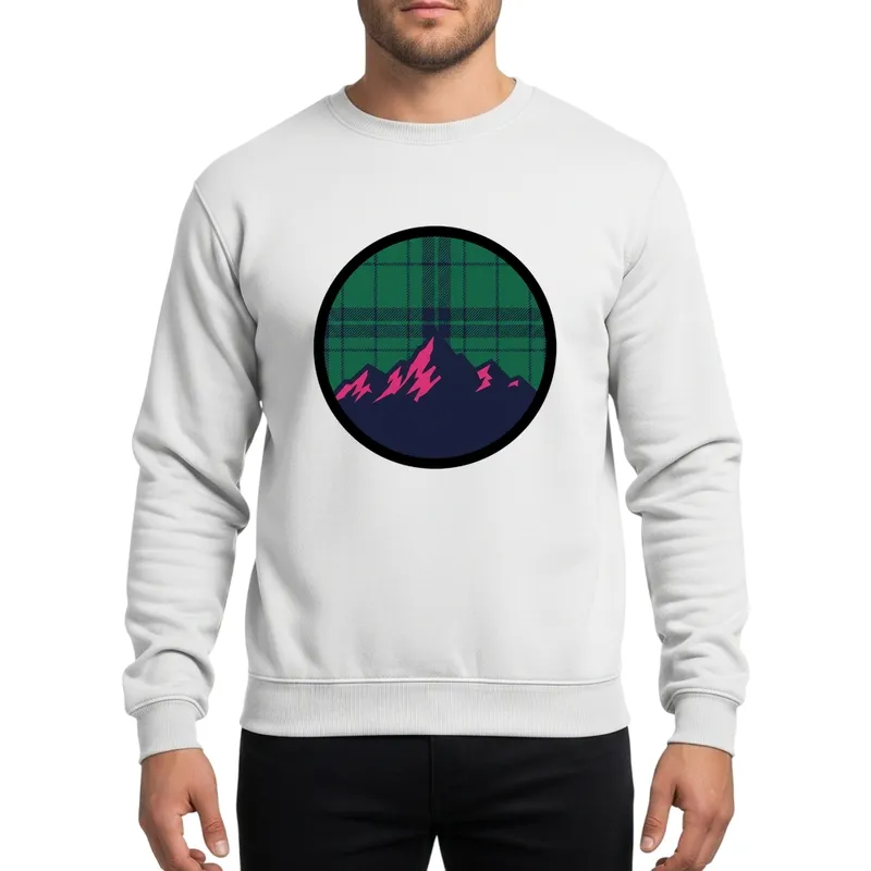 Vintage Outdoor Mountain Range Plaid Emblem Deep Green Navy Blue Vector Art Sweatshirt - 1