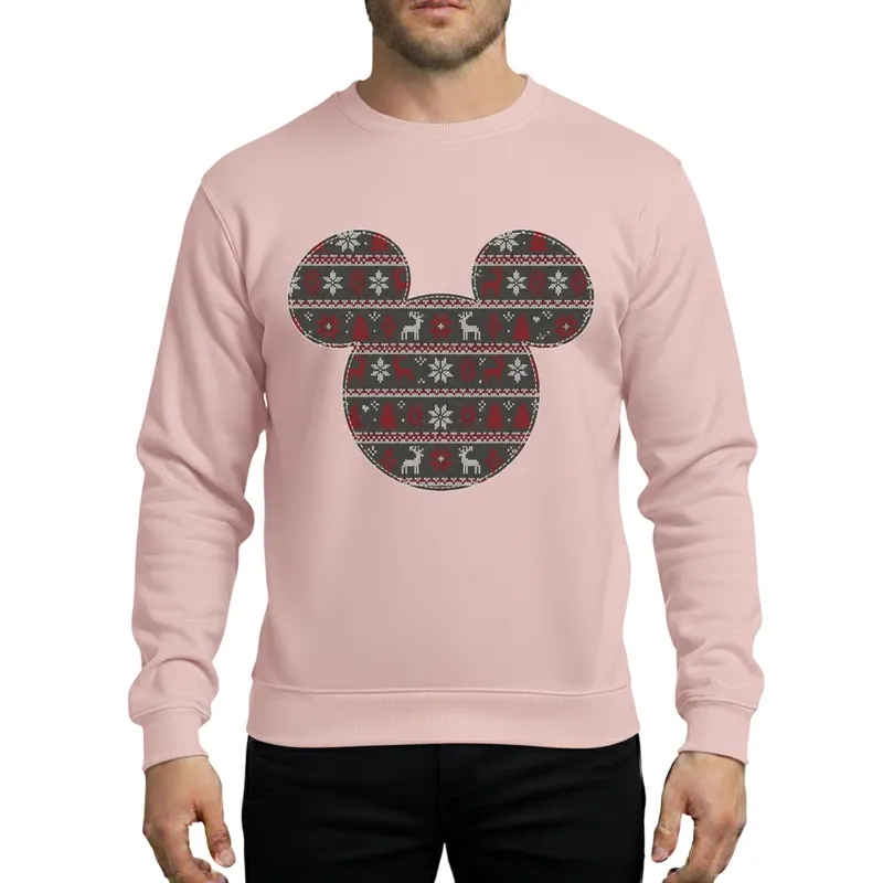 Christmas Fair Isle Knitted Ear Silhouette - Charcoal Red Snowflake Reindeer Stars Sweatshirt - 1