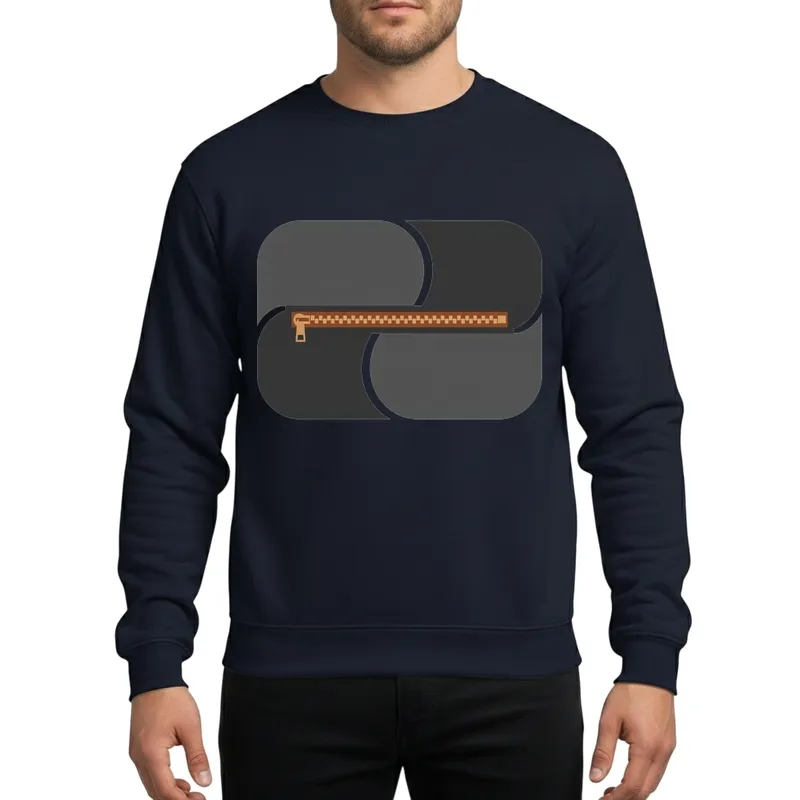 Women's Minimalist Geometric Abstract Interlocking Charcoal Grey Warm Rust Gold Zipper Detail Sweatshirt - 1