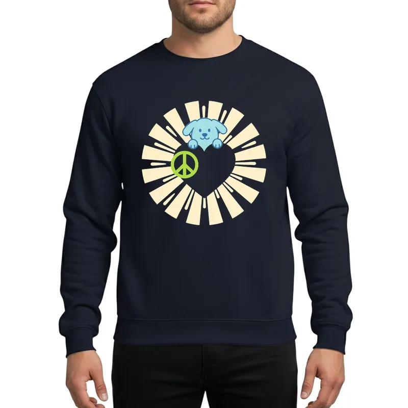 Peace Love Shih Tzu Puppy Pink Heart Retro Sunburst Christmas Gift Sweatshirt - 1