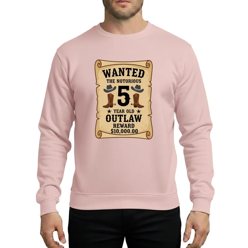 Kids 5th Birthday Wild West Outlaw Party Gift | Wanted Poster with Cowboy Hats Boots Sweatshirt - 1