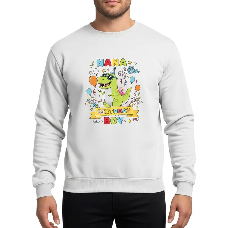 Nana Of The Birthday Boy T-Rex Dinosaur With Party Hat & Blue Sunglasses Sweatshirt - 1