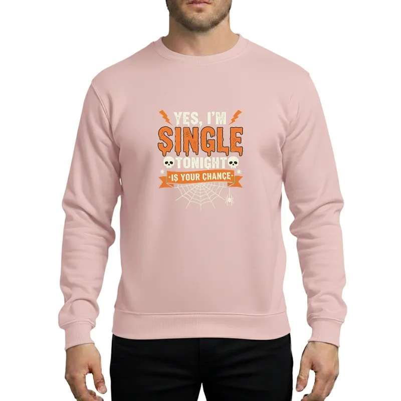 Halloween Distressed Typographic 'Yes I'm Single Tonight' Costume Graphic Witches Sorcer Zombie Sweatshirt - 1
