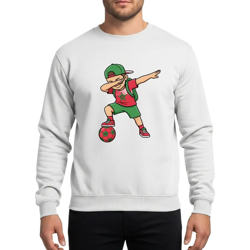 Moroccan Pride Youth Soccer Boy Dab Pose Red Green Star Ball Cartoon Art Sweatshirt - 1