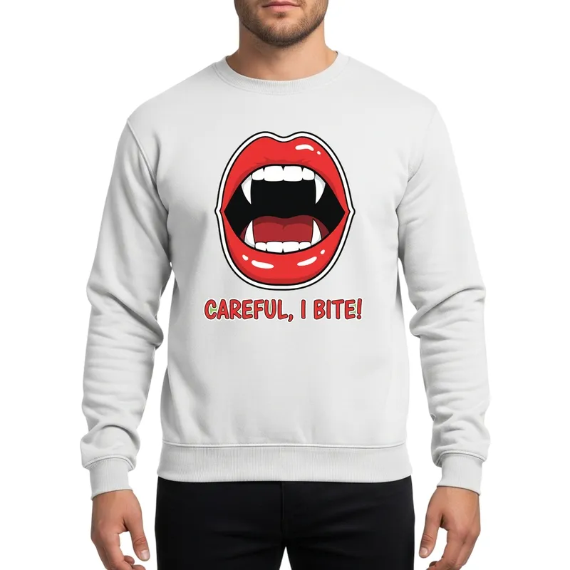 Careful I Bite Vampire Fangs Red Lips Retro Pop Art Halloween Party Sweatshirt - 1