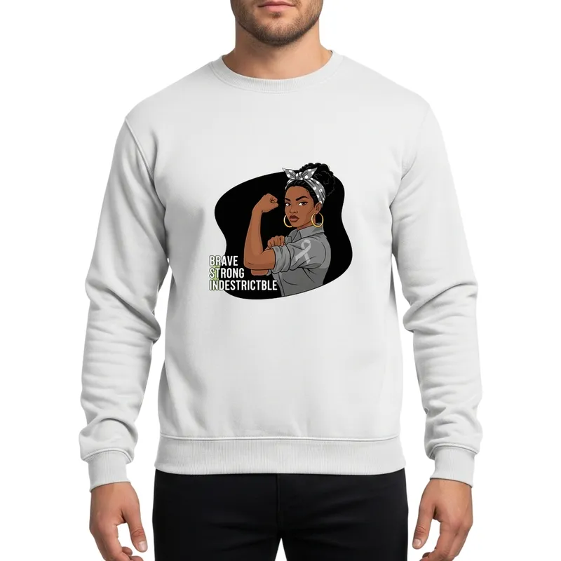 Rosie Riveter Black Woman Grey Ribbon Warrior Empowerment Artwork Sweatshirt - 1