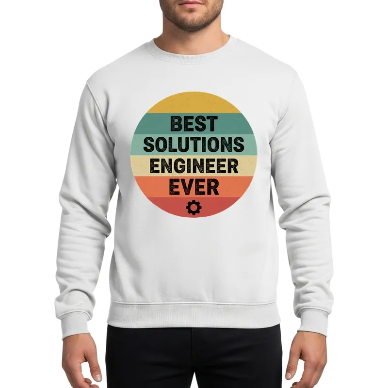 Solutions Engineer Retro Distressed Circular Cogwheel Design Mustard Teal Beige Sweatshirt - 1