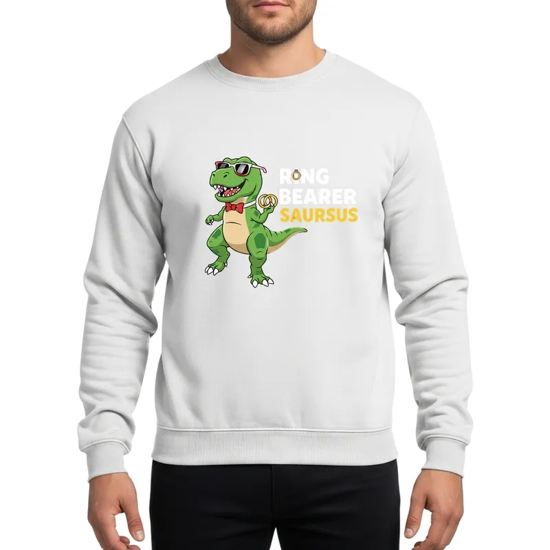 Kids Boys T-Rex Ring Bearer Saurus Wedding Dinosaur Gold Rings Red Bow Tie Sweatshirt - 1