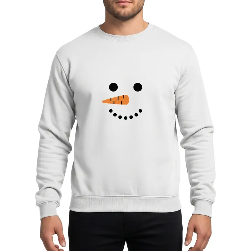 Winter Snowman Face Black Eyes Orange Carrot Nose Flat Graphic Art Sweatshirt - 1
