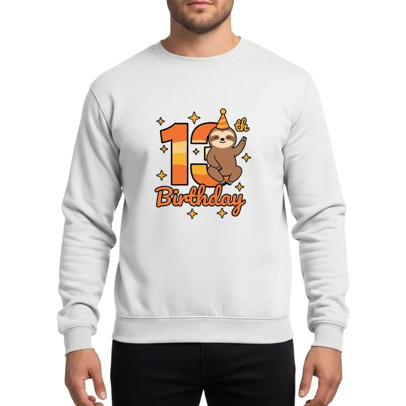 Waving Sloth Thirteenth Birthday Orange Gold Number 13 Party Celebration Sweatshirt - 1