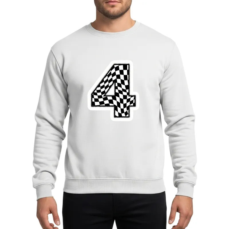 Birthday Boy Fourth Race Car Party Distressed Checkered Flag Numeral Four Sweatshirt - 1