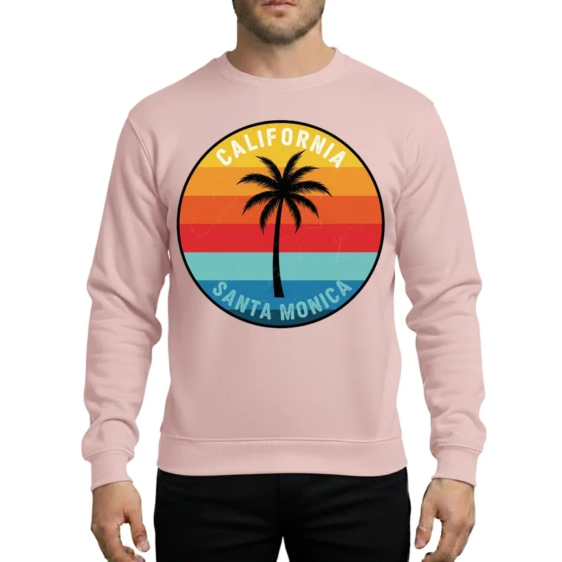 Vintage Santa Monica California Palm Tree Horizon Distressed Circle Art Design Sweatshirt - 1