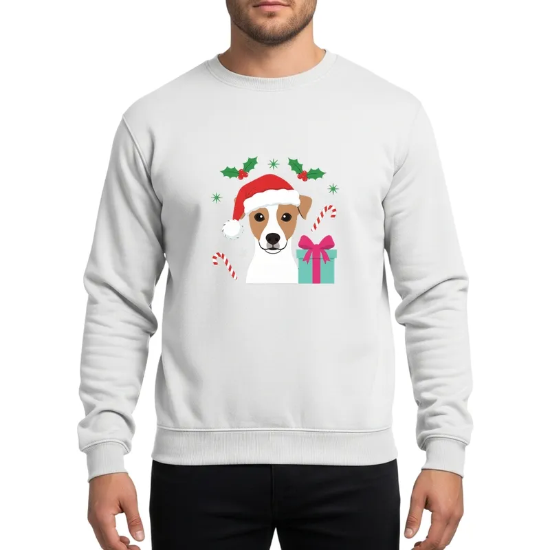 Cartoon Jack Russell Terrier Santa Hat Holly Candy Cane Dog Mom Dad Xmas Present Sweatshirt - 1