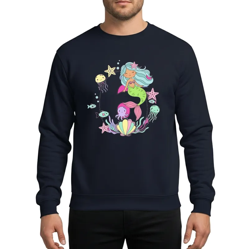Whimsical Mermaid 6th Birthday Lavender-Blue Number Six Underwater Scene Sweatshirt - 1