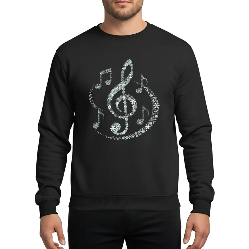 White Snowflake Mosaic Treble Clef Music Note Symbol Winter Holiday Melodic Art Sweatshirt - 1