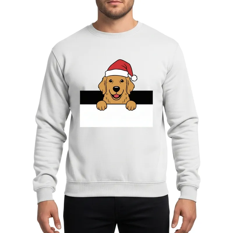 Happy Golden Retriever Dog Santa Hat Christmas Holiday Family Design Sweatshirt - 1