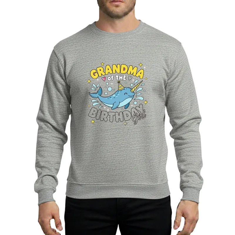 Hand-Drawn Narwhal GRANDMA of THE BIRTHDAY Girl Family Party Celebration Sweatshirt - 1