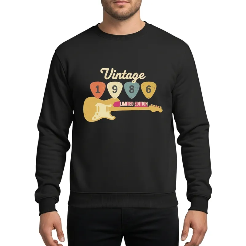 Vintage 1986 Retro Guitar 36th Birthday Distressed Guitar Pick Limited Edition Sweatshirt - 1