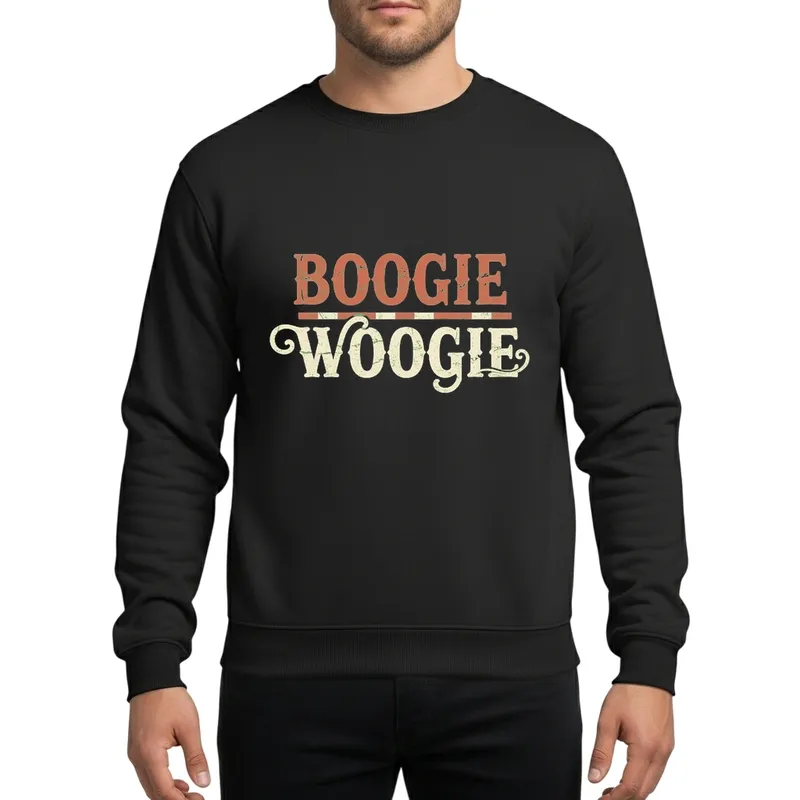 Boogie Woogie Dance Party Vintage Distressed Typographic Music Staff Sweatshirt - 1