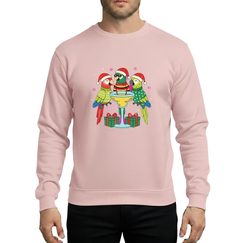 Retro Christmas Parrots Ugly Sweaters Margarita Cocktail Santa Hats Snowflakes Sweatshirt - 1