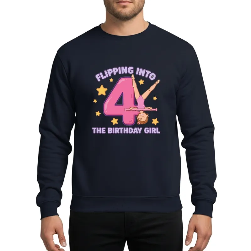 Flipping Into 4th Birthday Girl Gymnast Party Pink Four Star Graphic Sweatshirt - 1