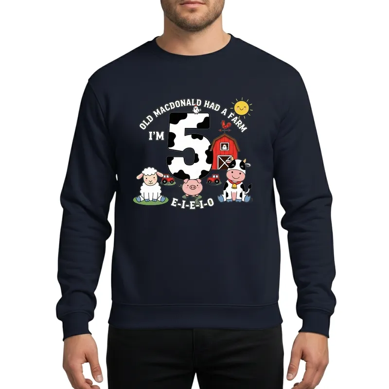 Toddler Kids Old MacDonald 5th Birthday Farm Animals E-I-E-I-O Spotted Number Party Sweatshirt - 1