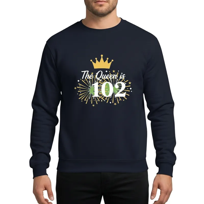Her 102nd Birthday Queen Celebration: Elegant Gold Crown & Festive Fireworks Sweatshirt - 1