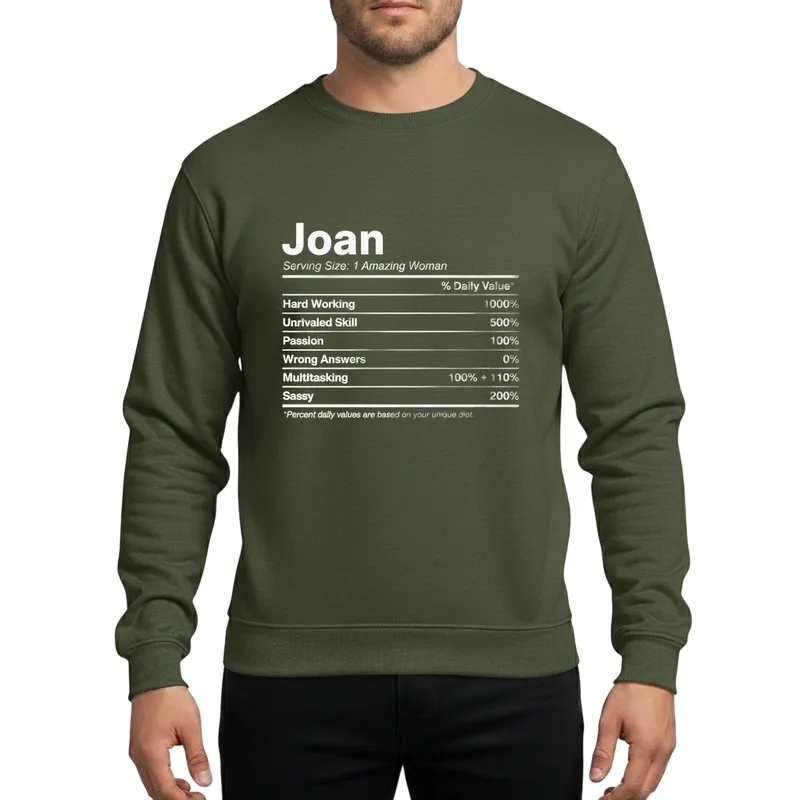 Joan Personalized Daily Value Label Funny Christmas Gift Amazing Woman Sweatshirt - 1