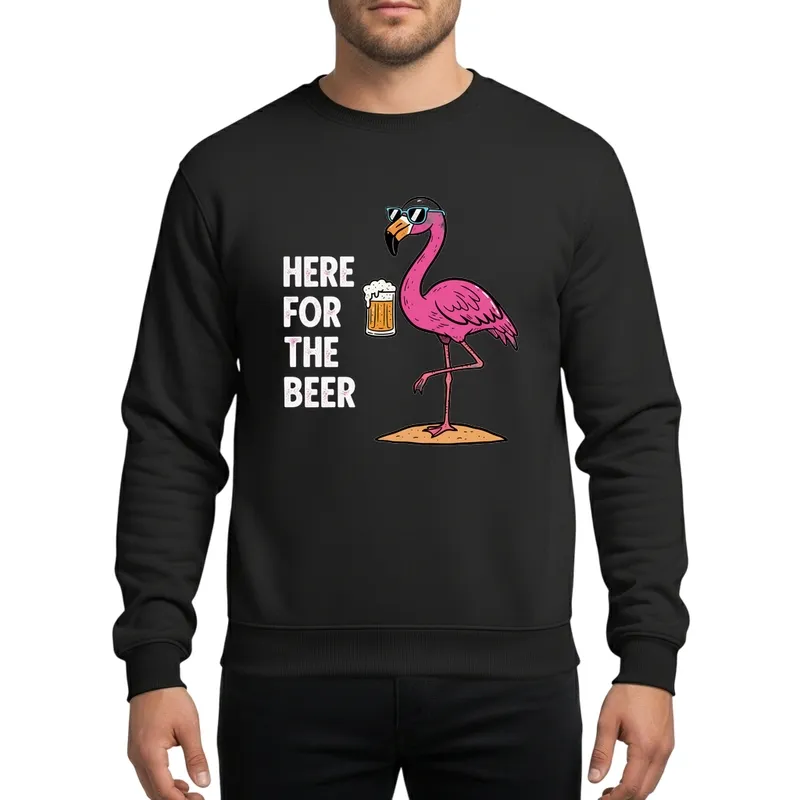 Here For The Beer Distressed Flamingo Beer Mug Grunge Party Vintage Style Sweatshirt - 1