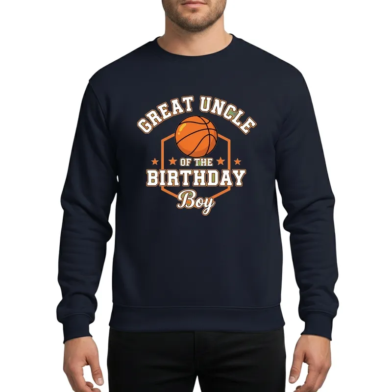 Great Uncle Of The Birthday Boy Basketball Theme White Orange Collegiate Athletic Graphic Sweatshirt - 1